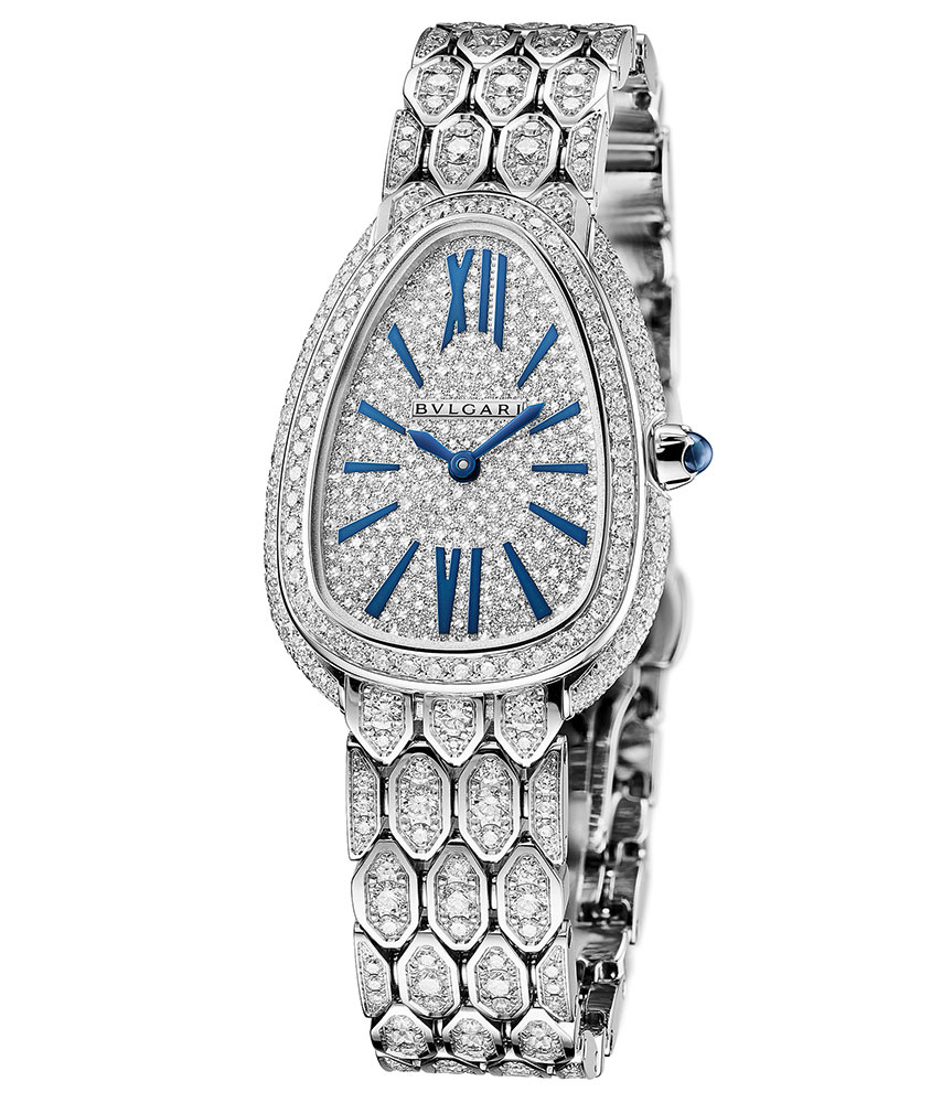 Bvlgari Serpenti Seduttori with 18 kt white gold case and bracelet, and full pavé dial