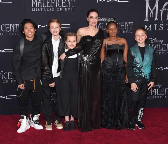 Angelina Jolie with kids red carpet