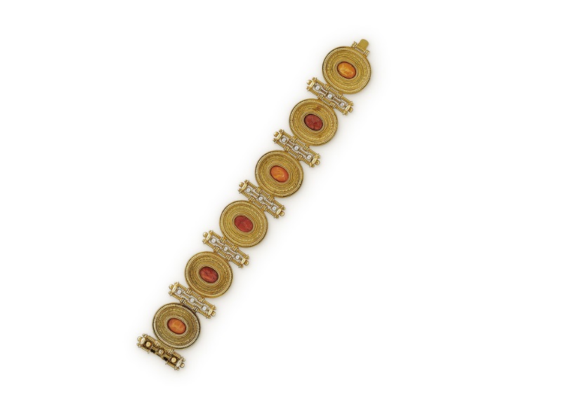 An archaeological style gold, pearl and carnelian bracelet (1870) by Augusto Castellani is priced at £80,000 /Courtesy: artsy.net